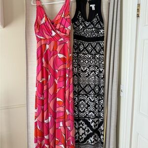 Two maxi dresses/ Pink & orange, AND  Black Patterned
